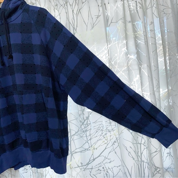 DRIES VAN NOTEN blue black checker print crystal rhinestone hoodie sweatshirt - Picture 2 of 9